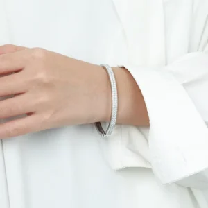 RENSINO 0.03ct Full Moissanite Bangle Women’s 925 Sterling Silver Rhodium Plated Simple Light Luxury Elegant Brilliant Cut Fashion