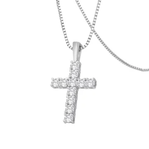 RENSINO 0.7ct Moissanite Charm Jesus S925 Sterling Silver Chain Men Jewelry Moissanite Diamond Cross Pendant Choker Necklace for Women