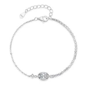 RENSINO 1 Carat Egg Shape 5x7mm Moissanite Rhodium Plated Claw Setting Bracelet Womens S925 Sterling Silver Double Layer Cross