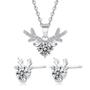 RENSINO 1 China 125 Silver Jewelry Set 0.5ct Moissanite Pendant Necklace Earring for Womens Christmas Present Alongside You