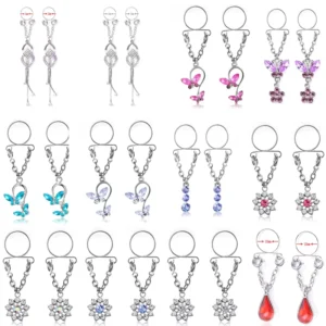 RENSINO 1 Pair of Butterfly Pendant Breast Rings Fashion Flowers Adjustable Non piercing Fake Breast Rings for Women Sexy Body Jewelry