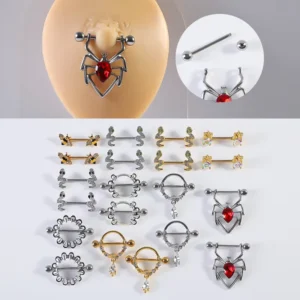 RENSINO 1 Pair of Sexy Spider Diamond Nipple Studs Stainless Steel Serpentine Piercing Jewelry for Women for Wedding Engagement Gift
