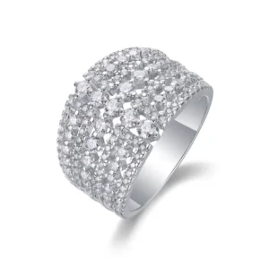 RENSINO 1.375CTW Full Pave Design 925 Sterling Silver Platinum Plated Moissanite Wide Band Ring for Parties Gifts