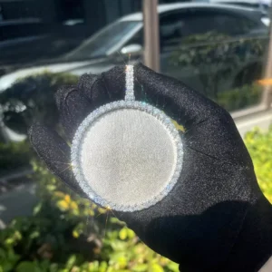 RENSINO 1.5inch VVS Moissanite Circle Photo Pendant Round Brilliant Cut Moissanite 925 Silver Hop Pendant Jewelry