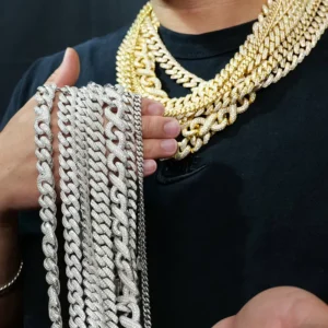 RENSINO 10-20mm Miami 925 Sterling Silver Gold Plated Men Necklace Iced Out Hiphop Jewelry Diamond Mossanite Moissanite Cuban Link Chain
