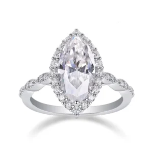 RENSINO 100% Pass Diamond Test S925 Silver Full Mossanite Rings Marquise Cut Moissanite Ring Moissanite Fashion Ring