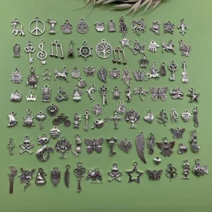 RENSINO 100 Pcs bag Bulk Lots Silver Charms Mixed Smooth Tibetan Silver Metal Charms Pendants Diy for Bracelet Jewelry Making