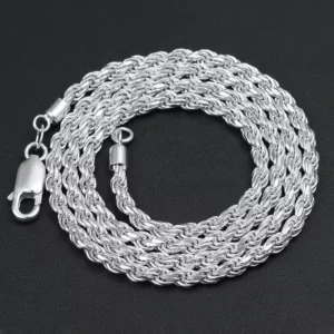 RENSINO 100% Real S925 Sterling Silver Rope Chain Choker Necklace Gold Plated Rose Gold Link Chains Rapper Chain Jewelry
