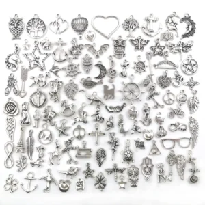RENSINO 100Pcs Mixed Tibetan Silver Pendant Alloy Charms DIY Bracelet Necklace Accessories for Jewelry Making