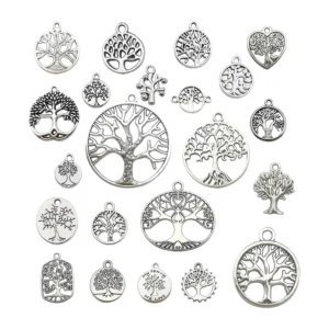 RENSINO 100pcs Jewelry Making Silver Charms Smooth Tibetan Silver Metal Tree of Life Charms for Necklace Jewelry Making