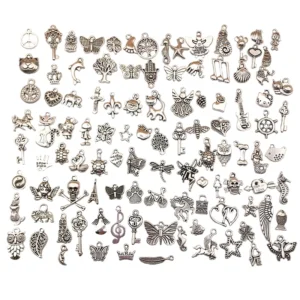 RENSINO 100pcs Mixed Tibetan Silver Metal Charms Pendant Beads for Jewelry Making Bracelet DIY Earrings Necklace