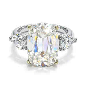 RENSINO 10Carat Synthetic Moissanite Ring 10*14 Cushion Cut Rhodium Plated Women’s Classic Vintage S925 Sterling