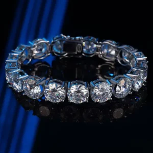 RENSINO 10mm 4ct Moissanite Unisex Hip Hop 925 Sterling Silver Rhodium Plated Claw Setting Light Luxury Exaggerated Trend Tennis