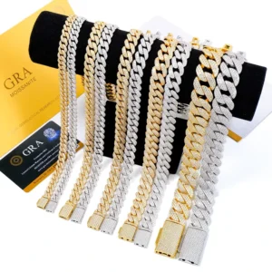 RENSINO 10mm RTS S925 Silver Moissanite Cuban Link Chain GRA Certificate Hip Hop Link Chain Necklace