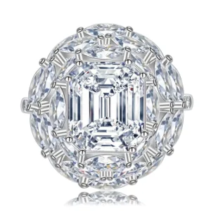 RENSINO 10x 12 Special shaped Rectangular Cushion Cut 8 Karat Moissanite Prong Setting Rhodium Plated Luxury S925 Silver Star Ring