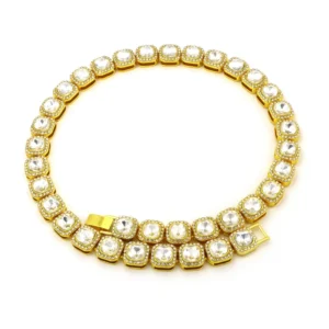 RENSINO 13mm Zinc Alloy Cuban Necklace Cube Candy Rhinestone Cuban Link Hip Hop Chain