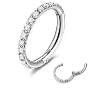RENSINO 14G 1.2mm Stainless Steel 6mm 8mm 10mm 12mm Hinged Clicker Ring CZ Pave Hoop Earring Cartilage Body Piercing Segment Septum Ring