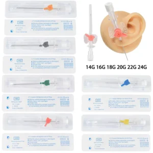 RENSINO 14G 24G Sterile Disposable Piercing Catheter Needles Stainless Steel Body Piercing Needles for Ear Nose Lip Navel