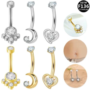 RENSINO 14G ASTM F136 Titanium Children’s Zircon Heart shaped Belly Rings G23 Internal Thread 10mm Navel Piercing Body Jewelry Daily