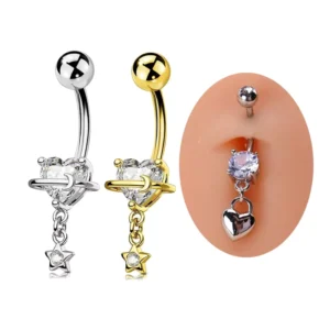 RENSINO 14G Heart Navel Piercing 316L Surgical Steel Belly Button Rings Fashion Body Jewelry Sexy Women Piercing