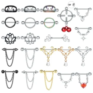 RENSINO 14G Nipple Rings Stainless Steel Captive Nipple Rings Piercing Barbell Hoop Nipple Body Piercing Jewelry