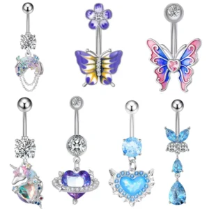 RENSINO 14G Stainless Steel Moon Ring Belly Piercing Jewelry Fashion Body Piercing Belly Button Ring