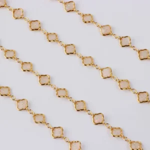RENSINO 14K Gold Filled 3+1 Enameled Clover Link Chain for DIY Permanent Necklace Bracelet Jewelry Making Accessories