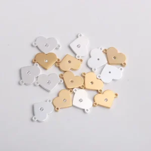 RENSINO 14K Gold Filled Heart Shaped Charm Connector With Double Holes Micro-set Zircon Pendant Fine Accessories for DIY Jewelry Making