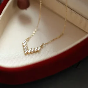RENSINO 14K Gold Plated 925 Sterling Silver Necklace V Shape Pave Zircon Pendant Necklaces for Women Festival Gift