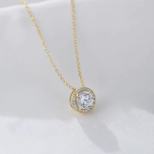 RENSINO 14K Gold Plated Large Round Diamond Sterling Silver Circle Choker Necklace for Custom Moissanite