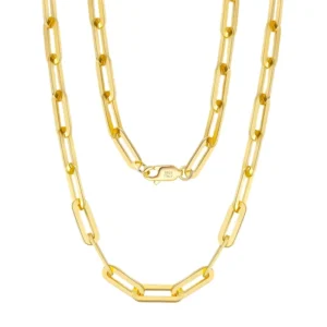 RENSINO 14K Gold Plated Paperclip Link Chains Jewelry Chunky 925 Sterling Silver Chain Necklace for Women Men Girls