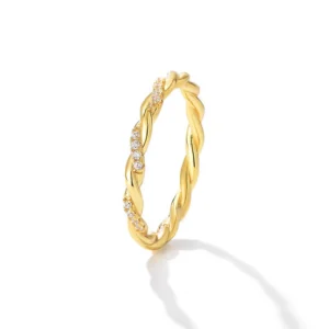 RENSINO 14K Gold Plated S925 Sterling Silver Ring Unique High End Rope Twist Design Minimalist Finger Jewelry for Women
