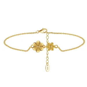 RENSINO 14K Gold Solid 925 Silver Sunflower Anklet Bracelets Chain Luxury Jewelry Gift Link Foot Chain Anklet for Woman Girl