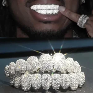 RENSINO 14K Real Gold Electroplated Tungsten Cross Border Hip Hop U shape Teeth Exaggerated Rap Diamond Braces Zircon