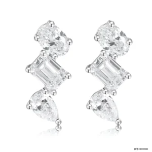 RENSINO 14k 18k Gold Multi Stones Lab Grown Diamond Earring 3 Stones CVD Stud Earring Oval Emerald Pear Cut Woman Stud