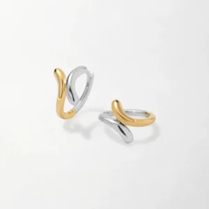 RENSINO 14k Gold Mixed Metal Hoop Earrings 925 Silver Mixed Metal Look New Style Earrings Bulk Trendy Earrings Jewelry Women