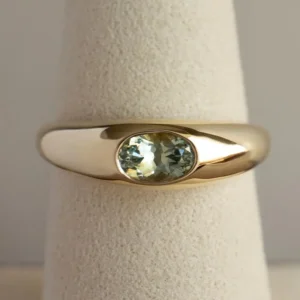 RENSINO 14k Gold Oval Shape Green Sapphire Rings Designer Fashion Solitaire Rings 925 Sterling Silver Waterproof Jewelry