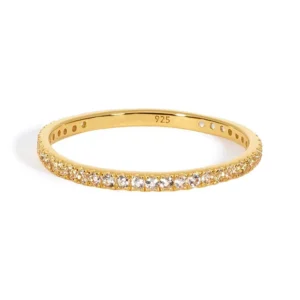 RENSINO 14k Gold Plated Fine Classic Fashion Jewelry 925 Silver Pave Cubic Zirconia Stacking Ring
