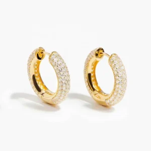 RENSINO 14kt Gold Jewelry Factory 925 Silver Chunky Dome Full Pave Diamond CZ Luxury Large Hoop Earring