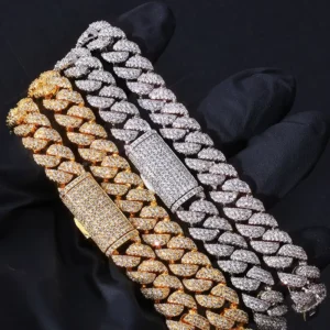 RENSINO 15mm Baguette Moissanite Cuban Iced Out 925 Silver Hiphop Men VVS Diamond Moissanite Cuban Link Chain