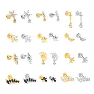 RENSINO 16G 8Mm Stainless Steel Labret Lip Piercing Cz Internally Thread Earring Stud Gold Silver Plated Helix Tragus Piercing Jewelry