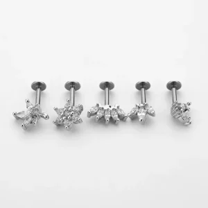 RENSINO 16G Stainless Steel Zircon Cochlear Stud Ear Cartilage Stud Flat Bottom Cartilage Stud Fashion Piercing Ear Jewelry Screw