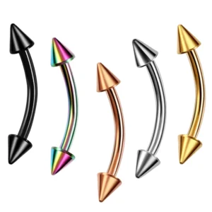 RENSINO 16G Titanium Eyebrow Rings Colorful Curved Barbell Eyebrow Piercing Spike Studs Rook Body Piercing Jewelry