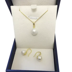 RENSINO 18 Inch 925 Silver Natural Freshwater Pearl Jewelry Set With Earring Necklace 8 mm AAA Rice Pearl