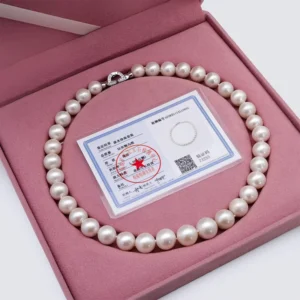 RENSINO 18 Inch Knotted Natural 11 13mm Freshwater Pearl Necklace with Zircon Setting & 925 Sterling Silver Clasp