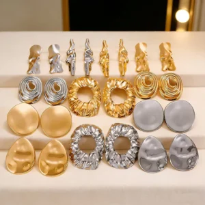 RENSINO 18 Styles Silver Gold Plated Fashion Jewelry Geometry Irregular Chunky Star Heart Stud Earrings