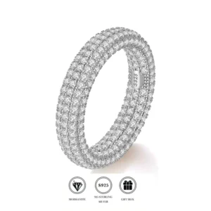 RENSINO 18K Gold Luxurious Shiny Hip hop Men’s Moissanite 925 Sterling Silver Ring Hip hop Style Statement Ring Holiday Gift