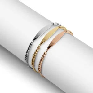 RENSINO 18K Gold PVD Engravable Curved Beaded Bar Bracelet 316L Stainless Steel Adjustable Custom Blank Waterproof Jewelry for Women