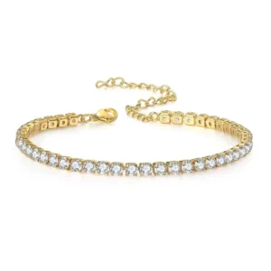 RENSINO 18K Gold Plated 4mm Tennis Chain Anklet with Extension Bracelet CZ Diamond Zircon Brass Jewelry for Women