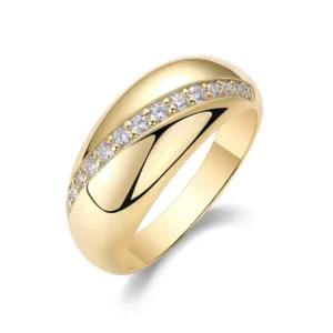 RENSINO 18K Gold Plated 925 Silver Luxury Moissanite Dome Band Ring Hypoallergenic for Sensitive Skin Wedding Unisex Rings